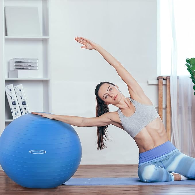 Fitvids Anti-Burst and Slip Resistant Exercise Yoga Fitness Birthing Ball with Quick Pump, 2,000-Pound Capacity, Multiple Colors and Sizes