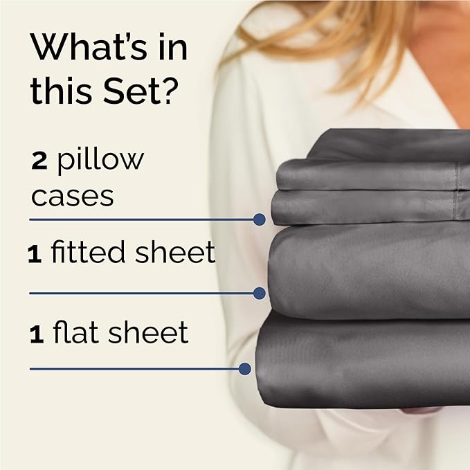 Twin XL 4 Piece Sheet Set - Cooling & Breathable Bed Sheets - Hotel Luxury Bed Sheets for Women, Men, Kids & Teens - Bedding w/Deep Pockets & Easy Fit - Soft & Wrinkle Free - Twin XL Dark Grey Sheets
