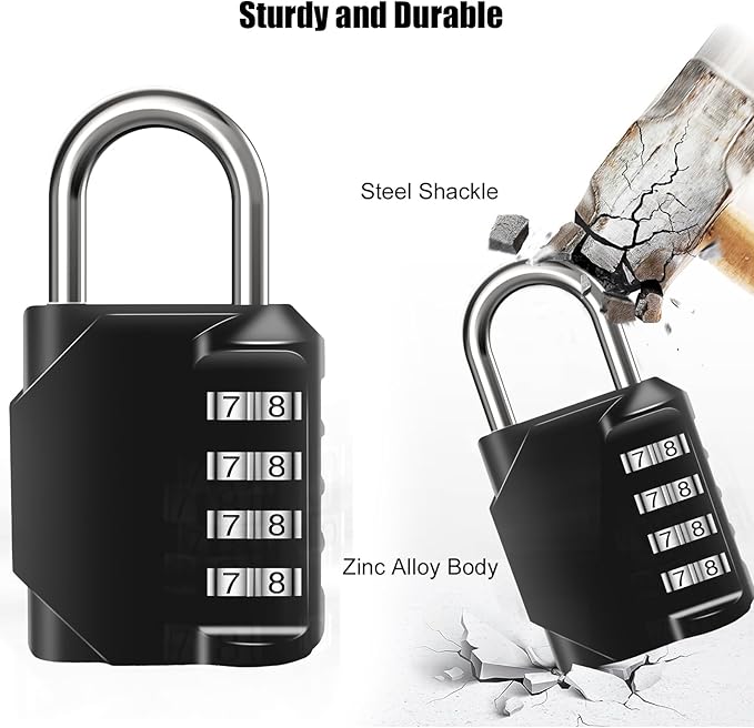 Combination Lock Waterproof 4 Digit Padlocks with Combination Code, Zinc Alloy Combination Lock for Door, Tool Boxes, Schools, Gym, Garden, Fences, Reel Cabinet & Storage, Black (1PCS)