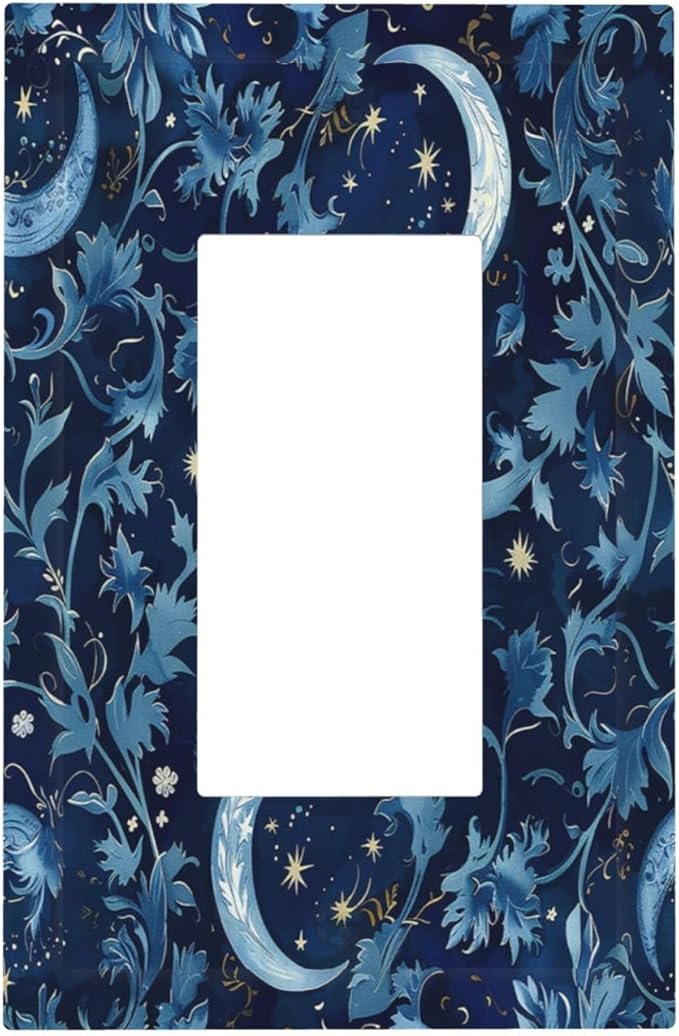 Decorative Outlet Covers Vintage Moon And Flowers Decor Floral William Morris 1 Gang Single Rocker Light Switch Cover Plate Wall Plates GFCI Faceplate for Bedroom Kids room Decor