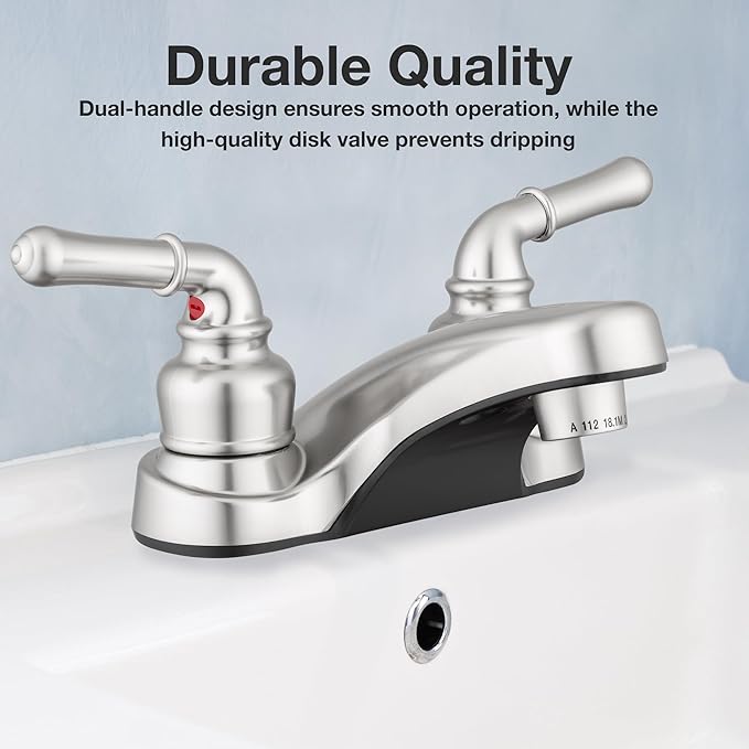 Pacific Bay Lynden Bathroom Sink Faucet - Metallic Plating Over Lightweight ABS Plastic (Brushed Satin Nickel) - 2 Pack