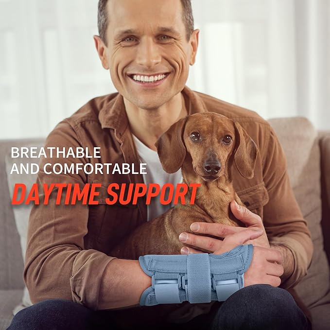 FEATOL Wrist Brace Carpal Tunnel for Women Men, Adjustable Night Sleep Support Brace with Splints Left Hand, Medium/Large