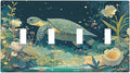 Light Switch Covers Fantasy Sea World Sea Turtle Floral Plant Quad Toggle Electrical Faceplate 4 Gang Wall Plate Decorative Switch Plates for Kids Room Nursery Decor