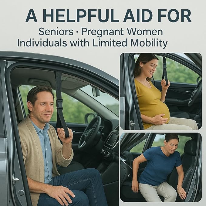 Car Door Handle for Elderly, Car Handle Assist Support, Portable Elderly Assistance Mobility Aids for Getting Out of Car, Auto Grab Cane Nylon Strap for Seniors and Handicapped, Red