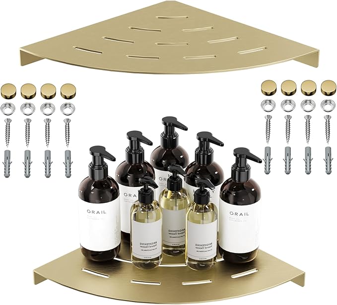 Corner Shower Shelves Load Capacity 40 Lbs 304 Stainless Steel Shelf for Shower Will Not Rust 8in Shower Corner Shelf Brushed Gold Drilling Installation
