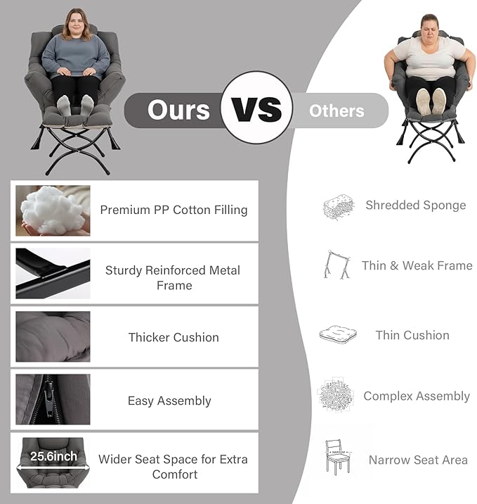 Lazy Chair with Folding Ottoman, Modern Accent Lounge Armchair with Armrests and a Side Pocket & Foldable Footstool, Leisure Reading Chair for Living Room, Bedroom, Dorm & Office, Dark Grey