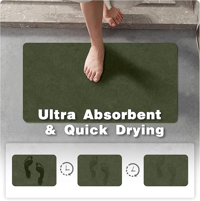 Bathroom Mat Quick Dry, Bathroom Rugs Non Slip Washable Thin Absorbent Bath Mat Fits Under Door Bathroom Floor Mat Perfect for Bath, Shower, or Sink 17"x59" Sage Green