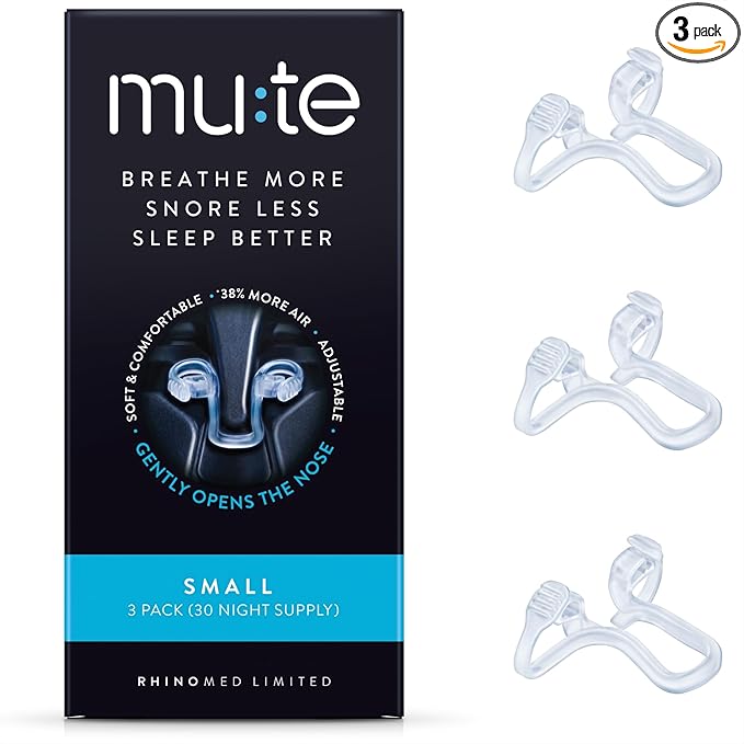 Mute by Rhinomed Nasal Dilator for Snore Reduction | Small 3pk | Increase Airflow | Anti Snoring Devices | Nasal Dilators for Sleeping | Internal Nasal Dilator | Snoring Solution | Transparent