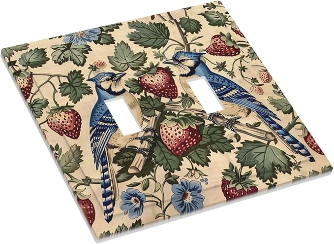 Decorative Switch Plates Vintage Floral Bird Strawberry Thief William Morris 2 Gang Double Toggle Outlet Light Switch Cover Wall Plate Electrical Faceplate for Bedroom Home Decor