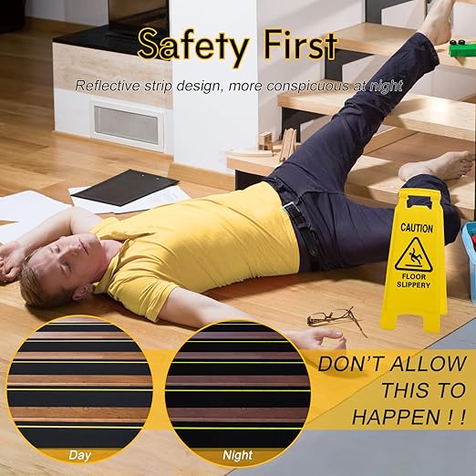 S&X Heavy Duty Anti Slip Tape 6 Inch x 60 Ft, 2X Longer Enhanced Adhesive Grip Tape with Reflective Strip, Outdoor Stair Treads Non-Slip for Steps Ramps Boats Decks Long-Lasting