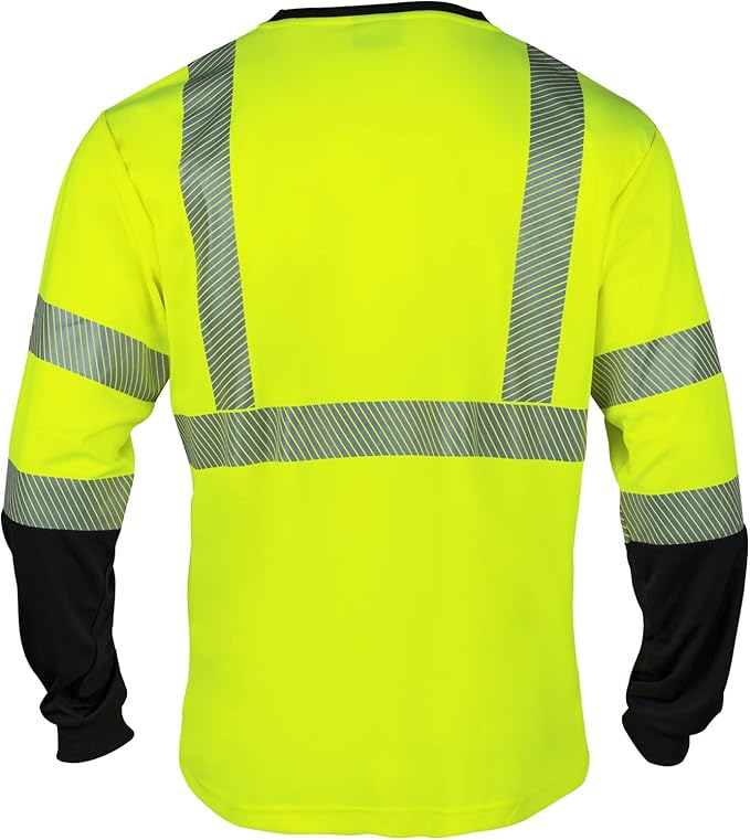 VENDACE Safety Reflective Hi Vis Long Sleeve Shirts for Men ANSI Class 3 High Visibility Construction Work T Shirts (Yellow,3XL)