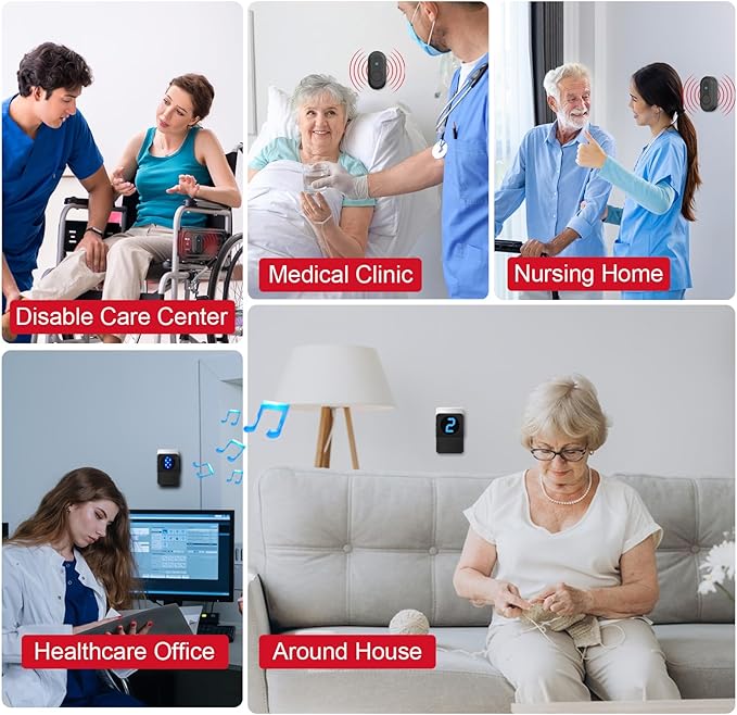 CallToU Caregiver Pager Wireless Call Button System Call Bell Alert Button Wireless Calling System for Elderly at Home/Deaf Eldrely/Clinic/Medical Institution/Nursing Home (CC22WH 8-2)