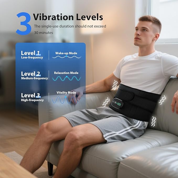 Lower Back Massager with Heat, Heating Pad for Back, Stomach Heating Pad, Waist Belt Wrap with Heat Vibration 3 Levels Adjustable, Touchscreen Control, Adjustable Size, Gifts for Dad Mom (Black)