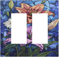 Decorative Outlet Covers Vintage Colorful Flower Oil Painting Style 2 Gang Double GFCI Rocker Electrical Wall Panels Light Switch Cover Plate for Bedroom Bathroom Decor