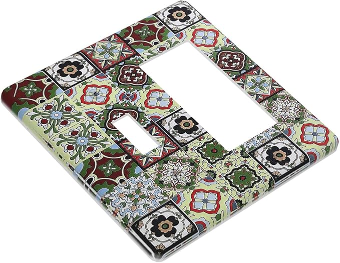 Outlet Covers Talavera Tile Decal 1 Toggle 1 Rocker Combination Decorative Wall Plate Electrical Switch Plates Light Switch Cover Plate for Bedroom Bathroom Decor
