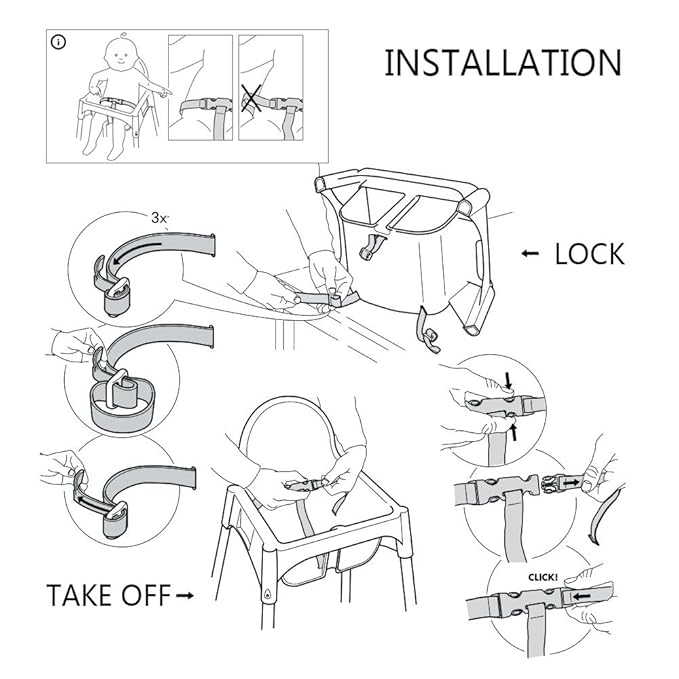 ZARPMA High Chair Straps, 3 Point Harness Straps Belt for Child Kid Chair Strap for IKEA Antilop High Chair (Black)
