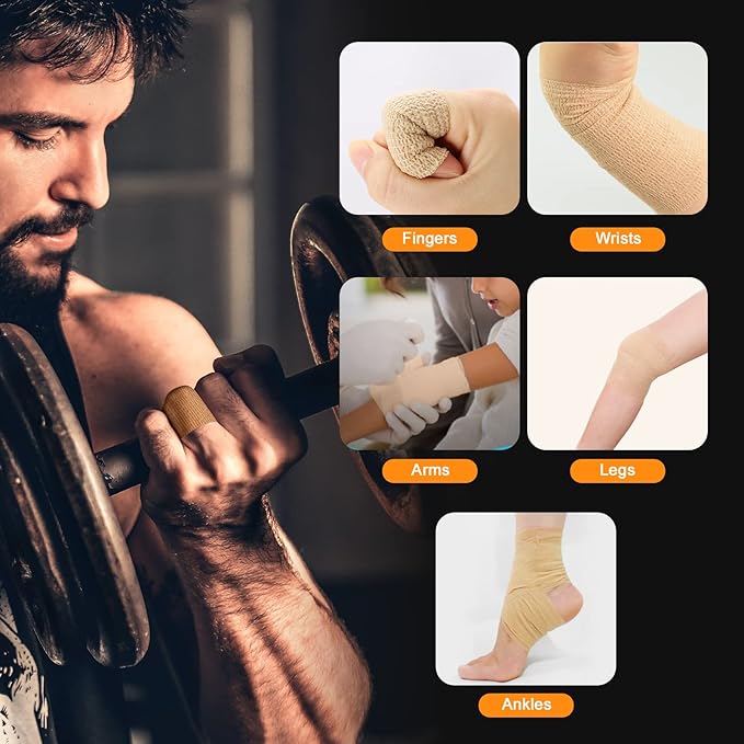 OK TAPE Self Adherent Cohesive Bandages Wrap 12Packs, 2 Inches X 5 Yards, Non-Woven Self Adhesive Athletic Sports wrap Tape, Vet Wrap Bandages Tape, for Thumb Finger Wrist Ankle (Black)