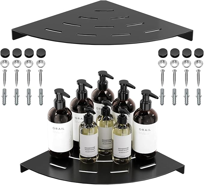 Corner Shower Shelves Load Capacity 40 Lbs 304 Stainless Steel Shelf for Shower Will Not Rust 8in Shower Corner Shelf Matte Black Drilling Installation