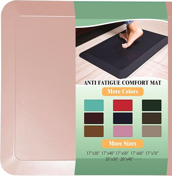 1" Extra Thick Anti Fatigue Floor Mat 30" L x 20" W,Kitchen Mat, Standing Desk Mat,140D Advanced PU Foam Ergonomic Comfort at Home, Office, Garage, Sink (Light Pink)