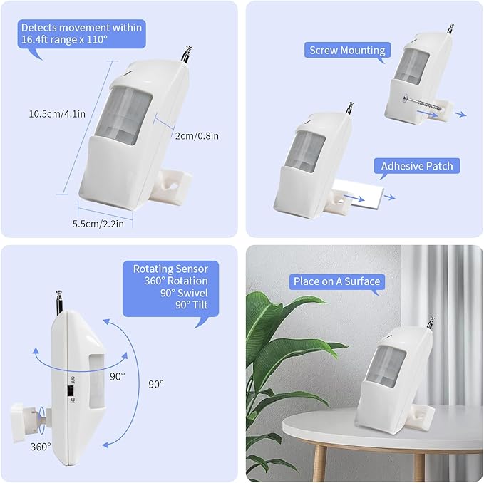 Wireless Bed Alarm and Fall Prevention Caregiver Pager Motion Sensor Alarm Indoor Fall Detection Alert Devices for Elderly/Dementia/Kid Monitoring with 1 Detector&1 Plug-in Receiver&1 Call Button