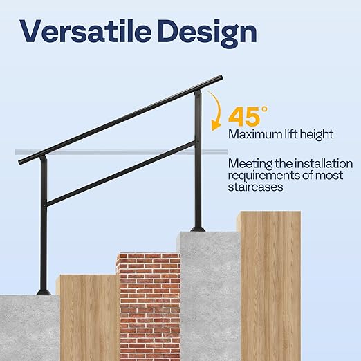 VIVOHOME 2-Pack 4 Step Hand Rails for Outdoor Steps, Galvanized Steel Railing, Black Oval Exterior Hand Railing for Porch, Deck, or Indoor Stairs, Railing Kit