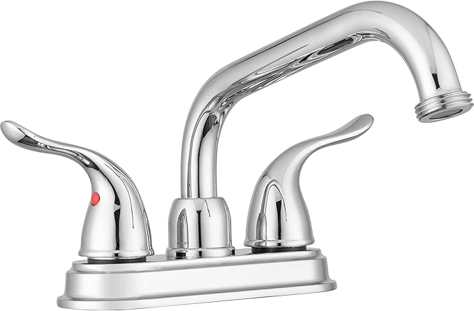 Pacific Bay Treviso Utility Laundry Sink Faucet - Threaded Brass Spout Hose End, Swivel Spout, 2-Handle Levers, Centerset (Chrome Plated)