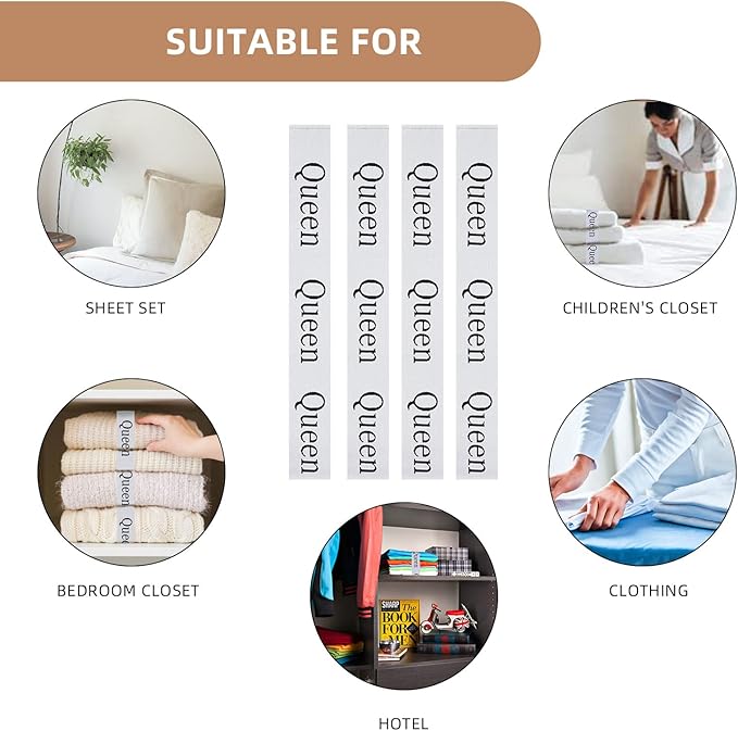 4PCS Bed Sheet Organizer Bands, Storage Labels and Sheet Keepers for Linen Closet - Elastic Bedding Straps for Foldable Bedsheet, Pillow Case, Duvet (Queen)