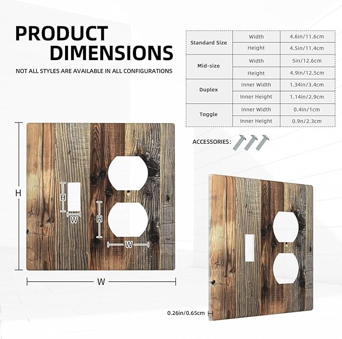 Barn Brown Wood Rustic Weathered Wood Print Wallplates 1 Toggle 1 Duplex Switch Plate Electrical GFCI Faceplate Decorative Light Switch Covers for Farmhouse Home Decor