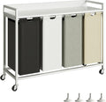 Laundry Hamper with Shelf, Laundry Basket 4 Section, Laundry Sorter with Pull-Out Removable Large 4 Color Bags and Movable Wheels, Metal Frame, 4 x 15.87 Gallons (60L), White PF07XLE