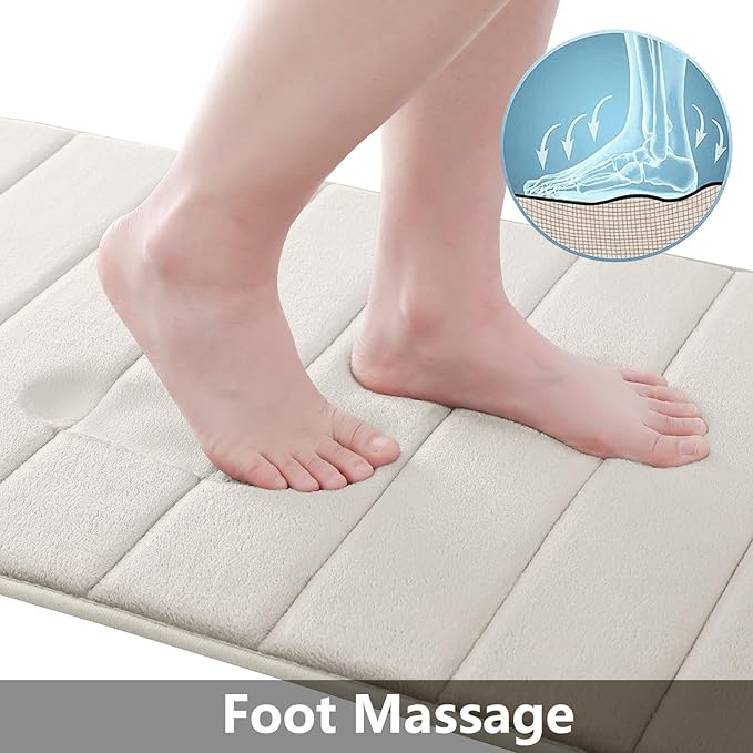 Buganda Memory Foam Bath Mat, 47" x 24", Ultra Soft and Non-Slip Bathroom Rugs, Water Absorbent and Machine Washable Bath Rug Runner for Bathroom, Shower, and Tub, Cream