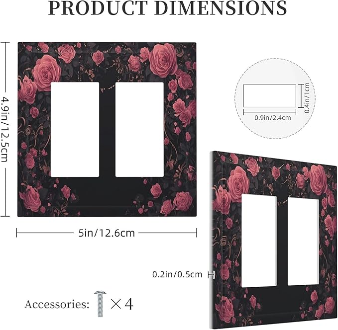 Decorative Outlet Covers Dark Background Red Rose Leaf 2 Gang Double GFCI Rocker Electrical Wall Panels Light Switch Cover Plate for Bedroom living Room Decor