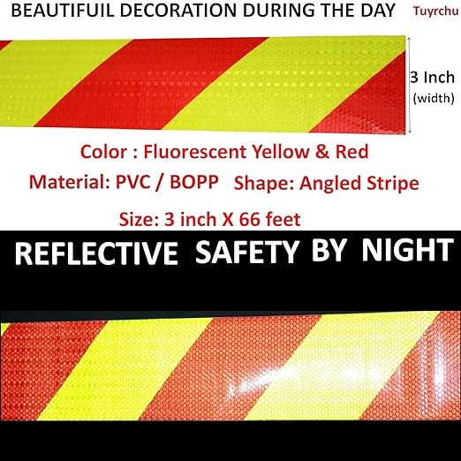 Reflective Tape 3 inch X 66 feet X 10 Rolls, Outdoor Waterproof Hazard Conspicuity Safety Warning Industrial Marking Tape