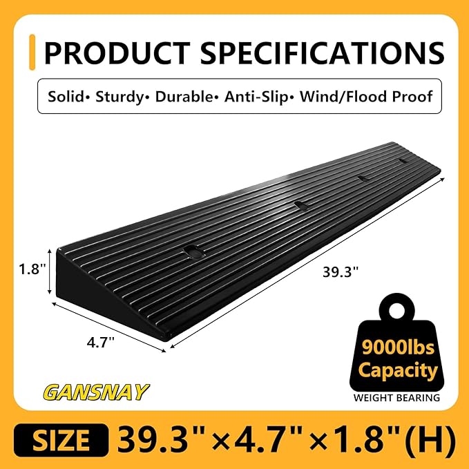 1.8" Rise Rubber Ramp Threshold Ramps with Pre-Set Holes& Plugs, Longer Size 9000lbs Capacity, Non-Slip& Cuttable- for Doorways, Driveways, Warehouse, Patio, Shed- 1.8" Rise(39.3"×4.7")