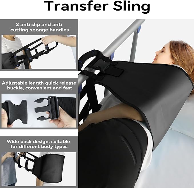 Transfer Sling Gait Belts, Padded Assist Transfer Belts, Heavy Duty Patient Lift Belt, Lifting Aid and Mobility Standing for Disabled, Injured, Seniors - Safely Move from Wheelchair and Bed (Black-d)