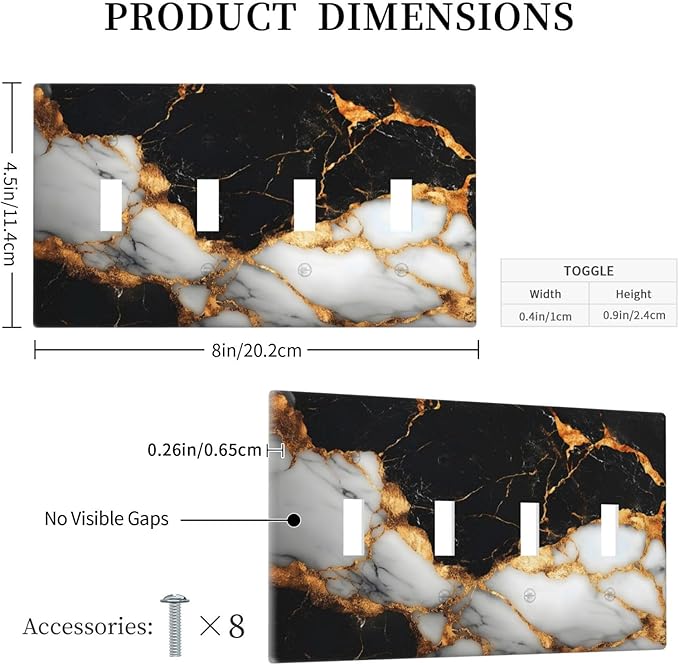 Decorative Switch Plate Covers Black Gold Marble 4 Gang Light Switch Cover Plate Quad Toggle Wall Plate Light Switch Covers for Country Bathroom Bedroom Decor