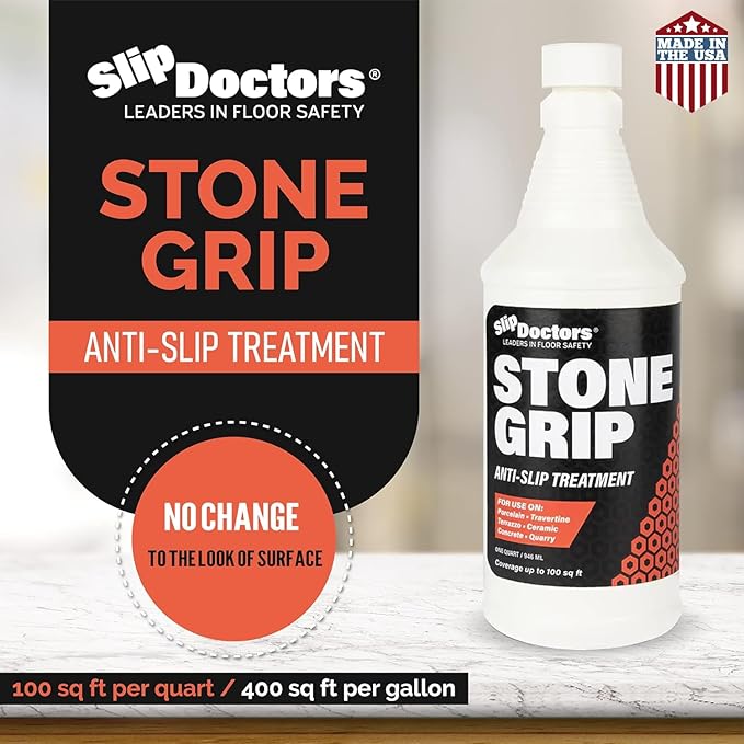 Stone Grip Industrial Non-Slip Floor Treatment for Tile and Stone to Prevent Slippery Floors. Indoor/Outdoor, Residential/Commercial, Works in Minutes for Increased Traction (4 Gallon)