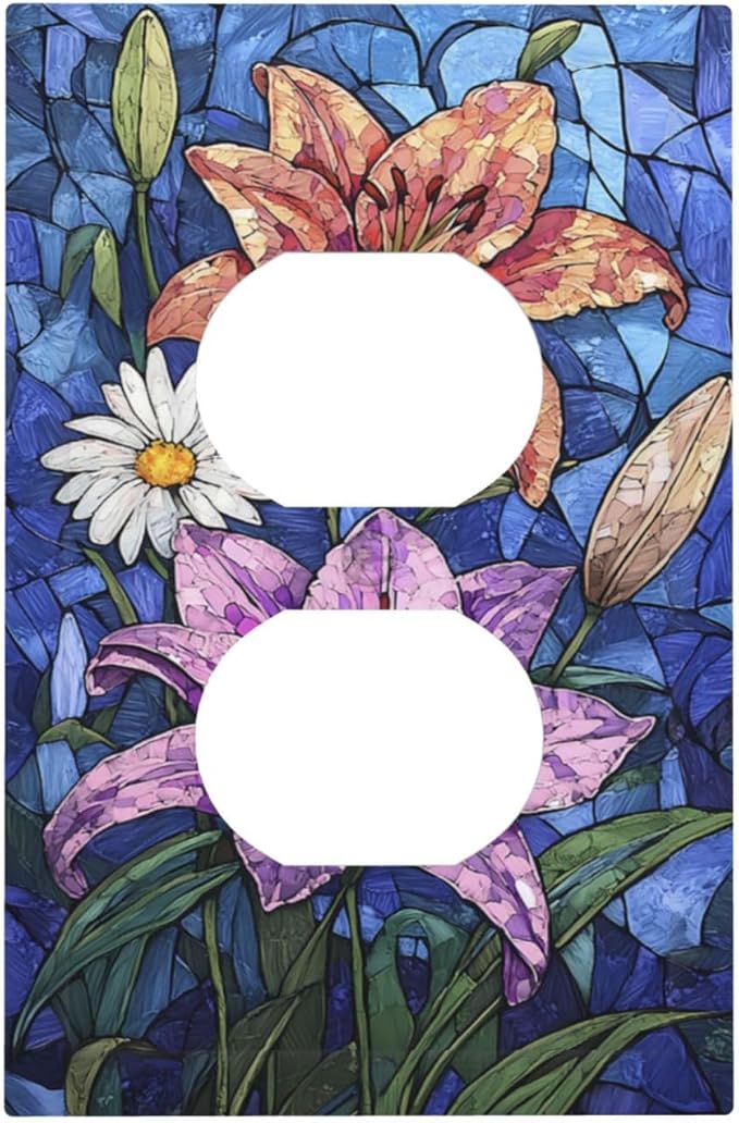 Outlet Covers Vintage Colorful Flower Oil Painting Style 1 Gang Duplex Wall Plate Decorative Switch Plates Electrical Receptacle Faceplate Light Switch Cover for Bedroom Bathroom Decor