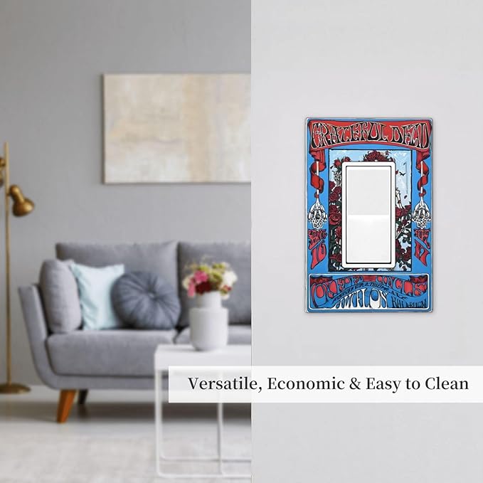 Decorative Outlet Covers Hippy Skull Red Rose Floral 1 Gang Rocker Light Switch Cover Plate Single Gfci Light Switch Covers Wall Plate for Bathroom Decor