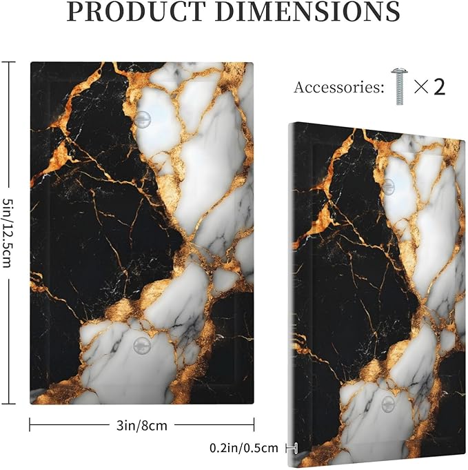 Decorative Light Switch Cover Plate Black Gold Marble 1 Gang No Device Single Blank Outlet Covers Wall Plate Switch Plate Covers for Country Bathroom Bedroom Decor