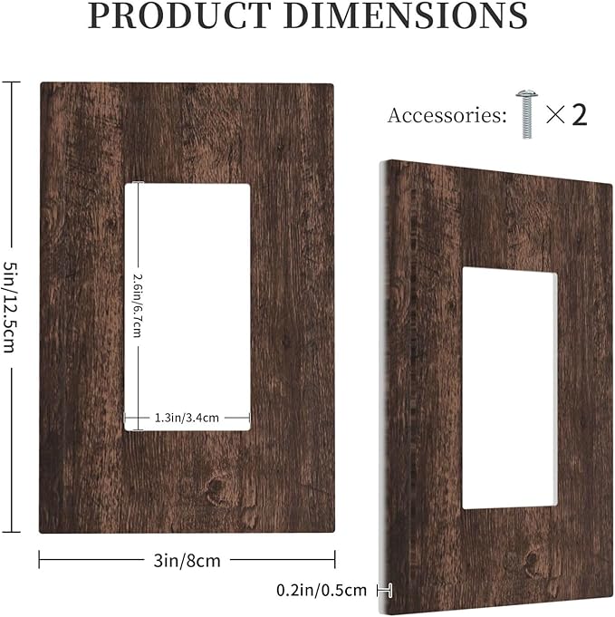 Decorative Outlet Covers Rustic Dark Brown Wood Grain 1 Gang Single Rocker Light Switch Cover Plate Wall Plates GFCI Faceplate for Farmhouse Bedroom Decor