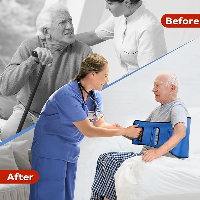 Transfer Belt Transfer Sling for Nursing Patients, Standing & Supports & Transfer Aids for Elderly, Gait Belt for Patient Care, Transfer Belt for Bedridden Patient (Blue)