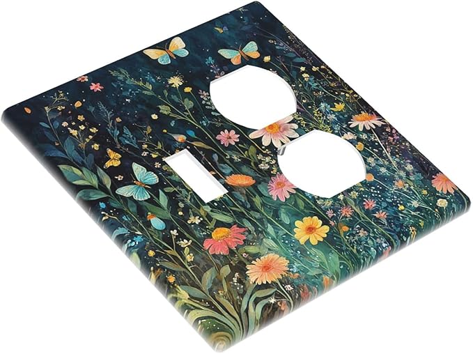 Wallplates Boho Vintage Floral Flower Butterfly 1 Toggle 1 Duplex Switch Plate Electrical GFCI Faceplate Decorative Light Switch Covers for Bedroom Home Decor
