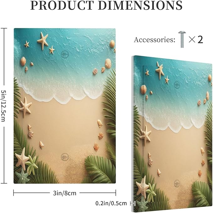 Light Switch Cover Plate Summer Beach Themed Starfish Seashells 1 Gang No Device Blank Electrical Wall Plates Faceplate Decorative Switch Plate for Bedroom Bathroom Decor
