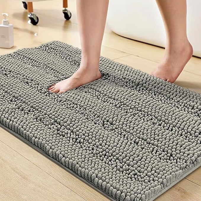 Turquoize Chenille Bath Mat - Shaggy Non Slip Bath Rug, 20"x 32", Dove