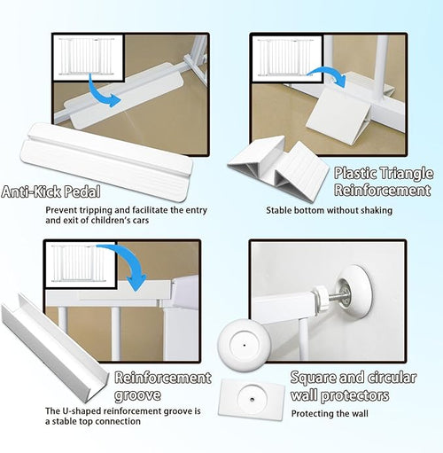 115“-134.6" Wide Baby Gate for Stairs, Mom's Choice Awards Winner-Self Closing Dog Gate Indoor for Doorways, No Drilling Pressure Mounted Pet Gates for Kids, Easy Walk Through Safety Gate, White.