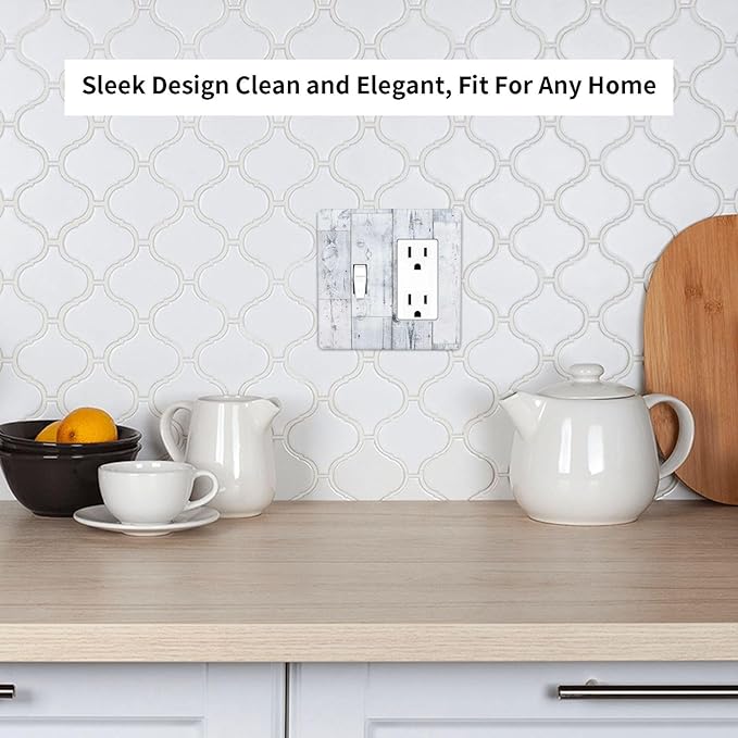 Outlet Covers Vintage Grey White Wood Grain 1 Toggle 1 Rocker Combination Decorative Wall Plate Electrical Switch Plates Light Switch Cover Plate for Farmhouse Bathroom Decor