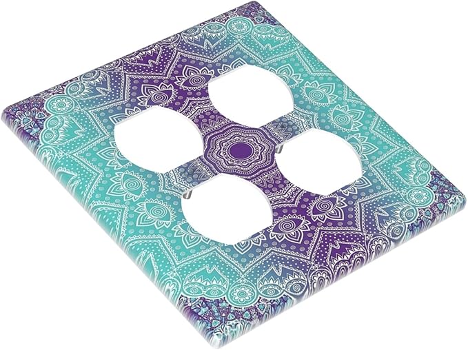 Decorative Light Switch Cover Plate Ombre Modern Mandala Floral Geometric 2 Gang Socket Covers Double Duplex Wallplates Switch Plates and Outlet Covers for Bedroom Bathroom Decor