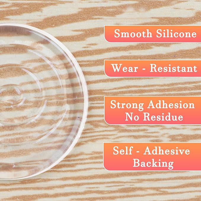 Clear Silicone Cabinet Door Bumpers,Circle 8 Pcs,Self-Adhesive Sound Dampening Pads,Surface Protection & Anti-Friction for Drawers, Table Bottoms,Wall Door Stoppers, Transparent Adhesive Pads