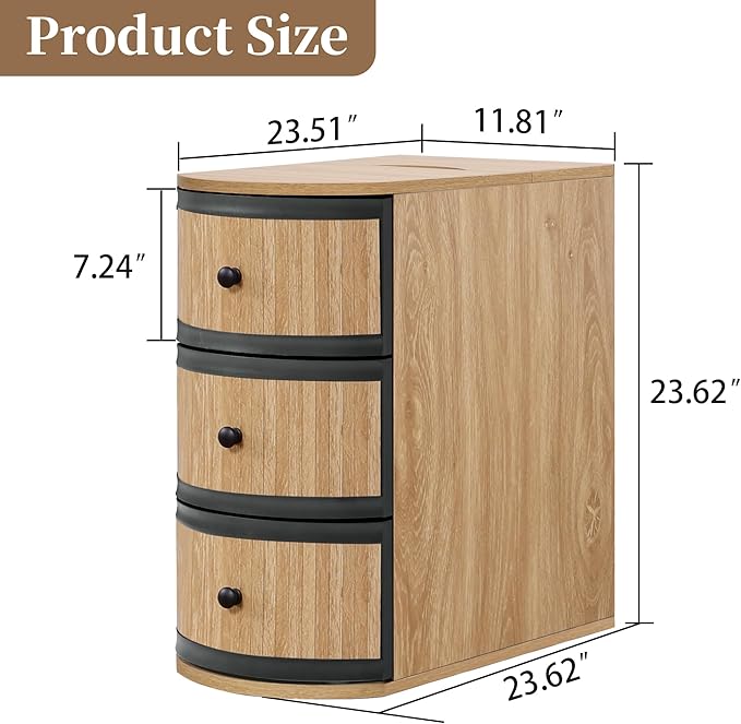End Table with Charging Station for Couch,Mid-Century Modern Narrow Sofa Side Table with Drawer for Living Room,Small Bed Side Table for Bedroom (Natural, MCM)