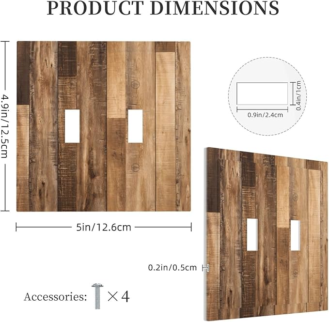 Rustic Brown Wood Splicing Vintage Dark Oak Print Decorative Switch Plates 2 Gang Double Toggle Outlet Light Switch Cover Wall Plate Electrical Faceplate for Farmhouse Home Decor